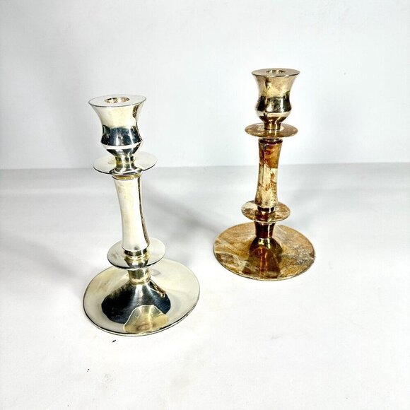 Set of Two 2 Silverplated Candle Holders Vintage 8.5" Unbranded Used Sticks - Picture 9 of 10
